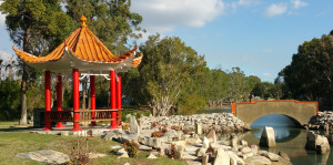 A Chinese Pavilion by a creek